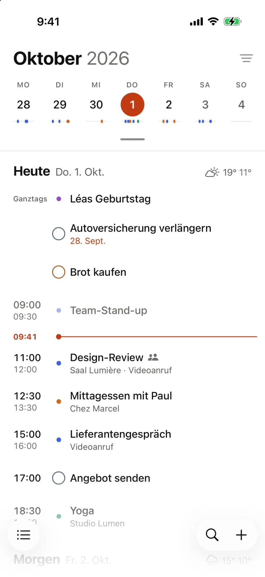 Die Agenda auf Weiß.