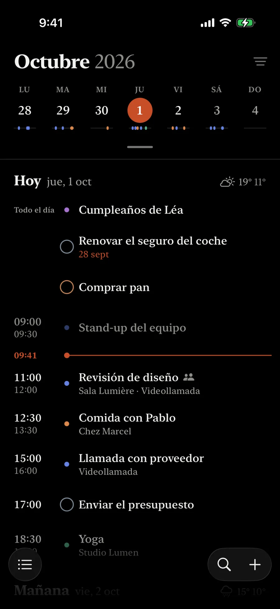 La misma agenda en la serif del sistema, New York.