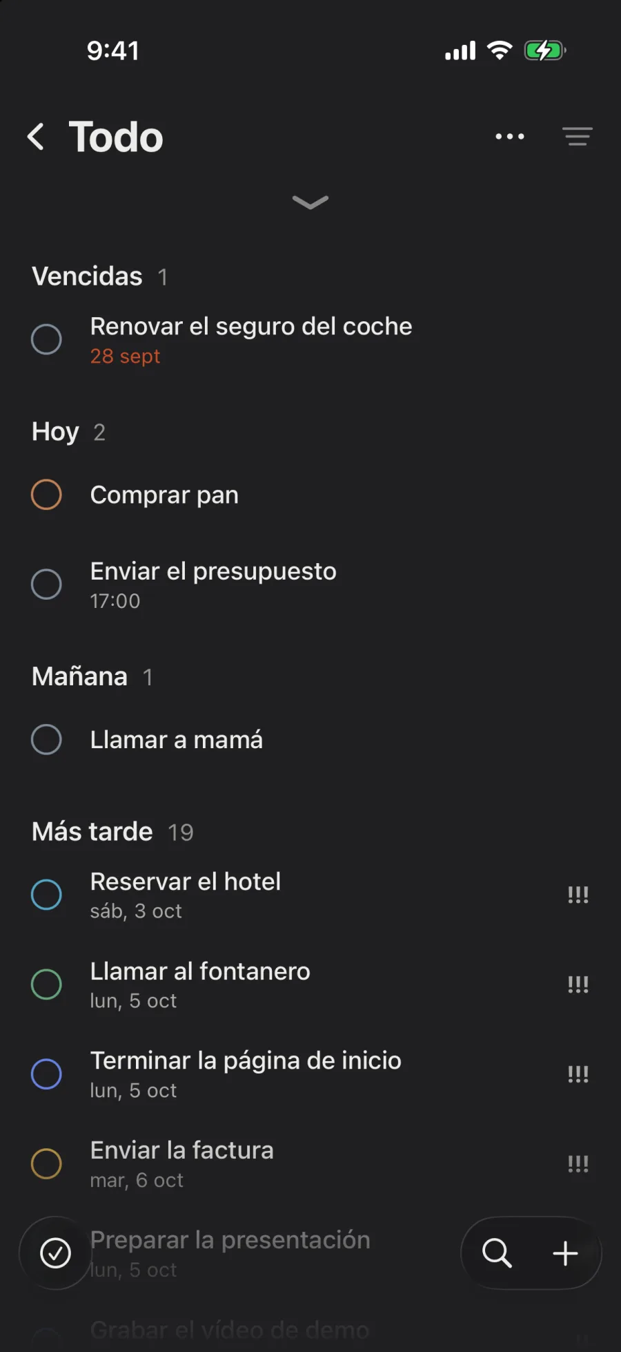 Tareas, por vencimiento.