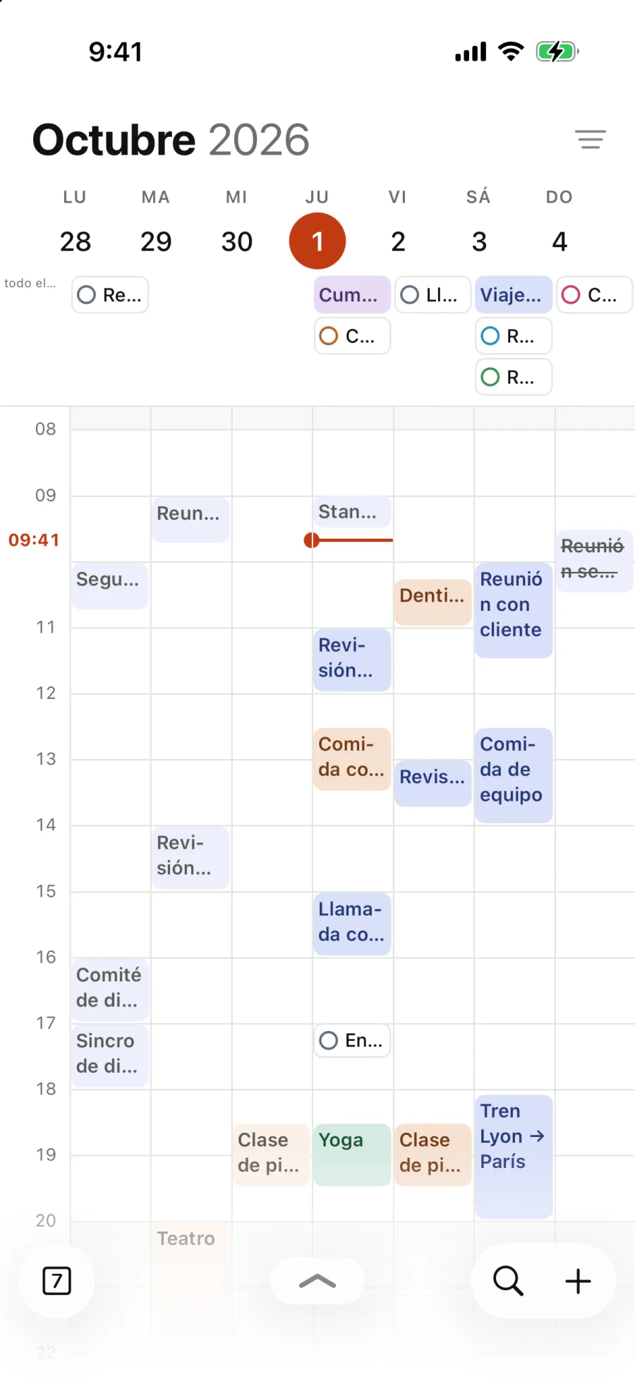 La semana del 27 de septiembre, hora a hora, en siete columnas.