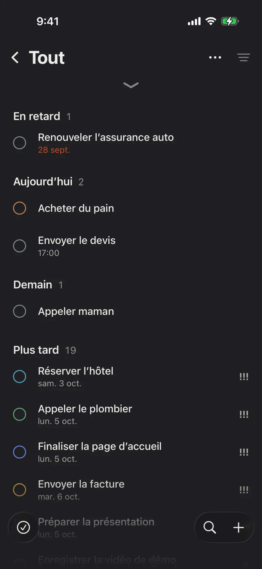 Les tâches, par échéance.
