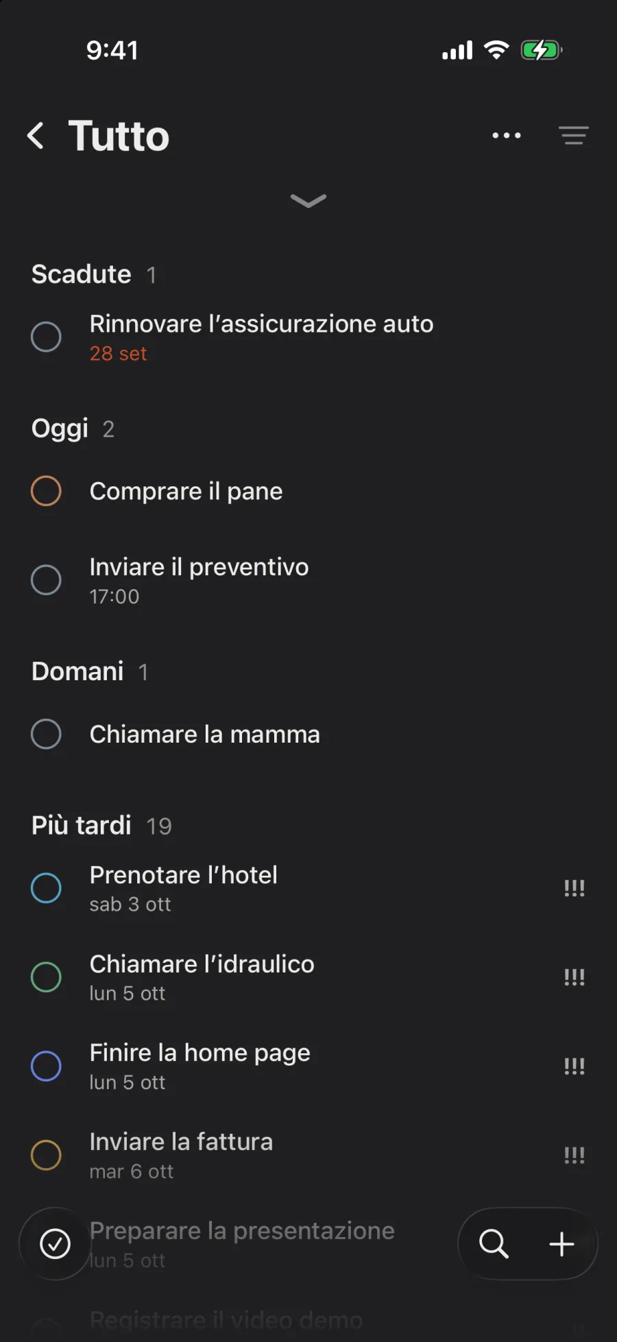 Attività, per scadenza.