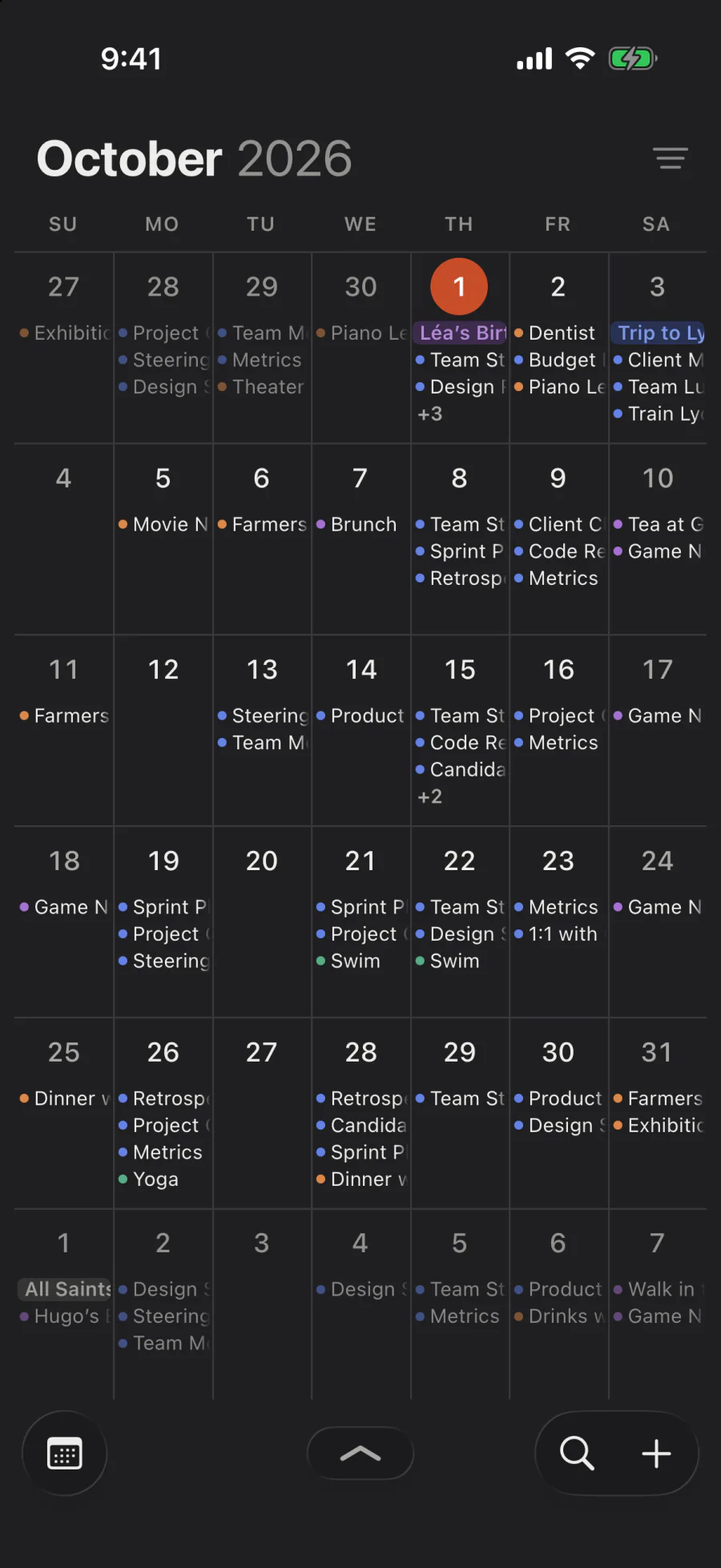October in full screen, with the events’ titles in each day.