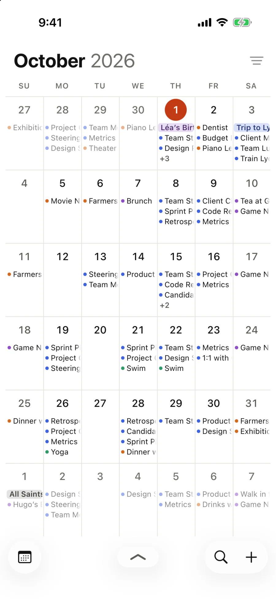 October in full screen, with the events’ titles in each day.