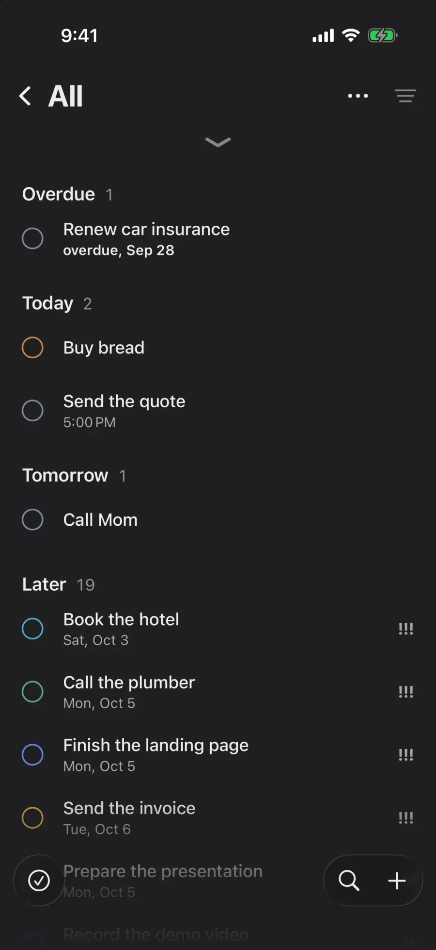 Tasks, by due date.
