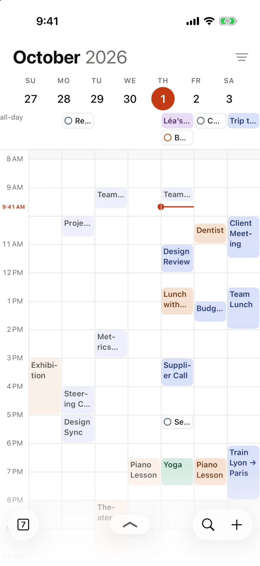 The week of September 27, hour by hour, seven columns.