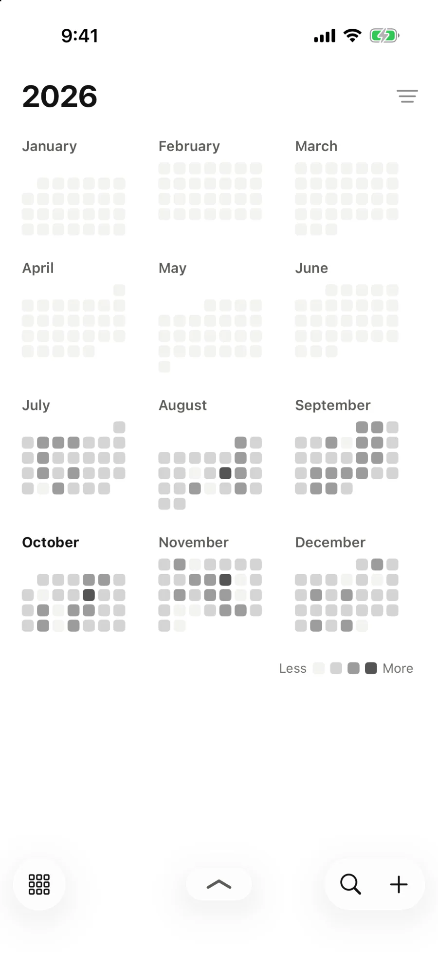 2026, every day shaded by how full it is.